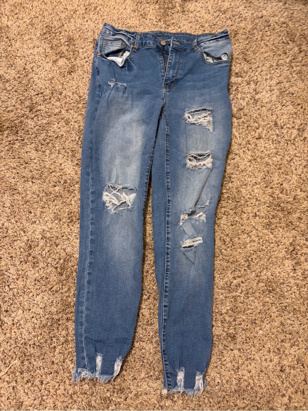 Ripped Mid-Blue Ankle Skinny Jeans for Women